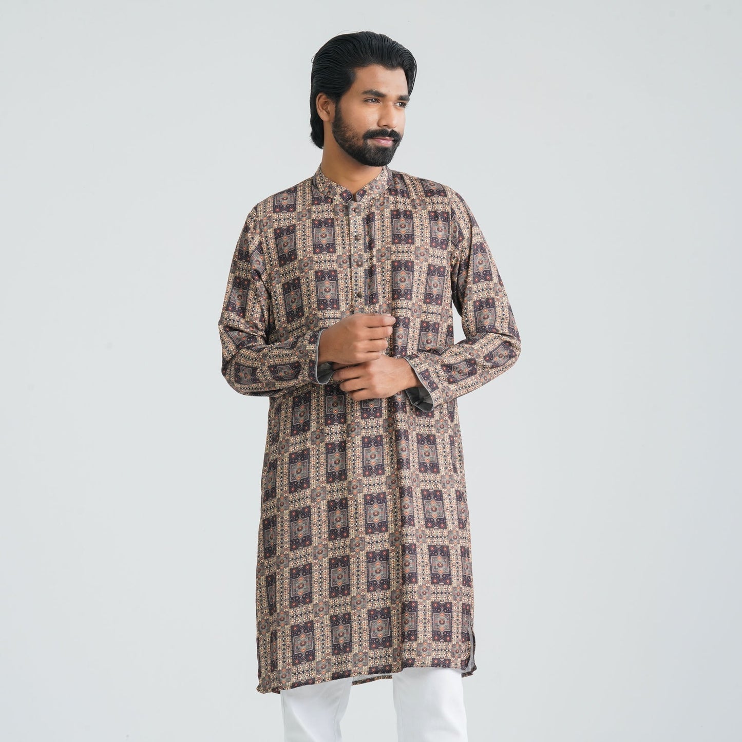 Mens Olive Digital Print Panjabi