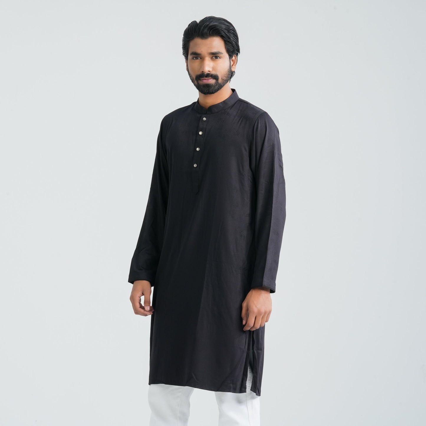 Men's Black Cotton Blended Panjabi
