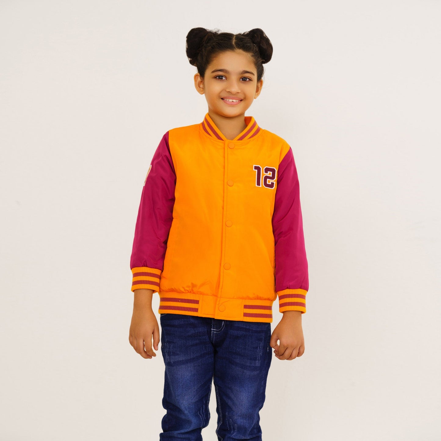 Baby Girls Orange & Maroon Bomber