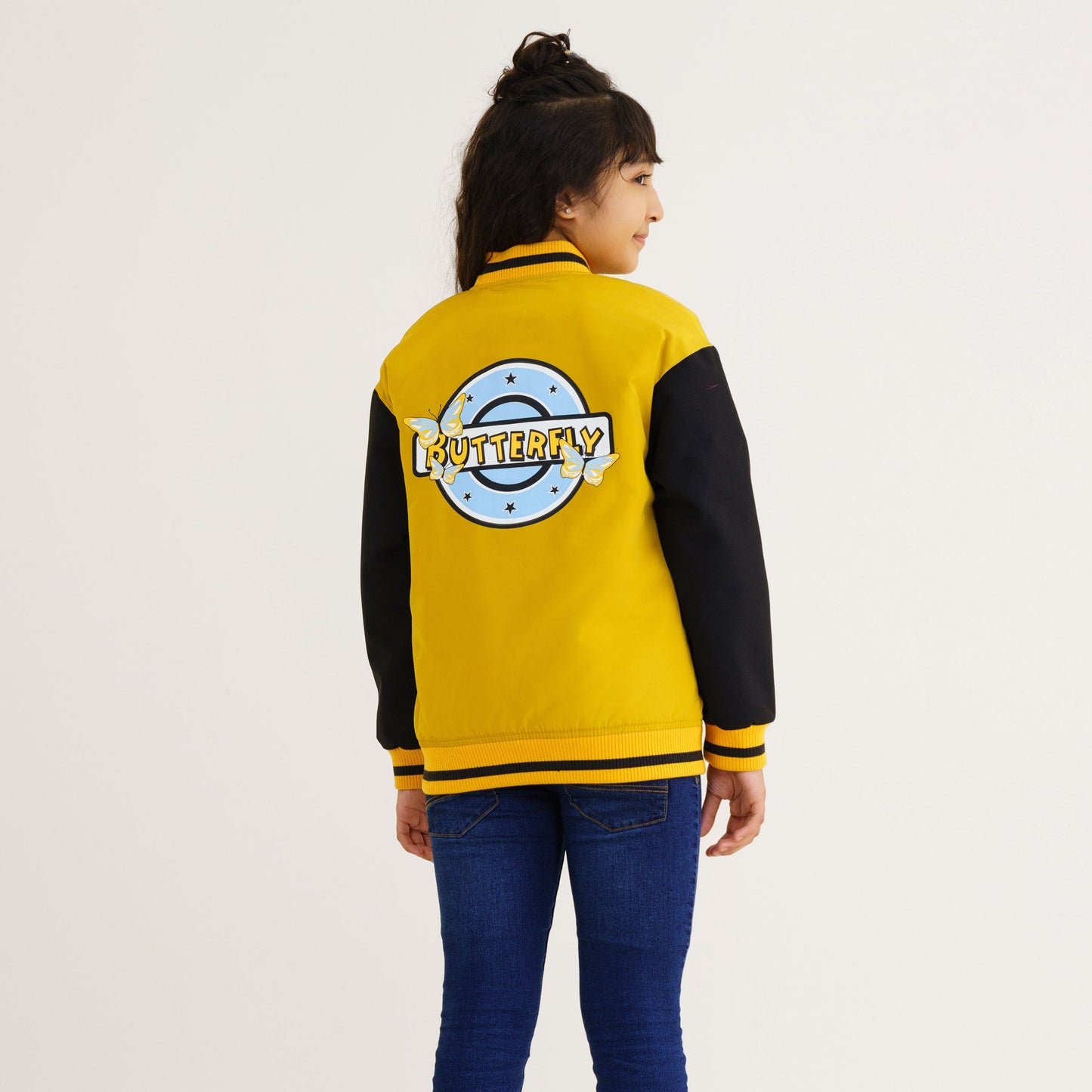 Girl's Mustard Printed Bomber