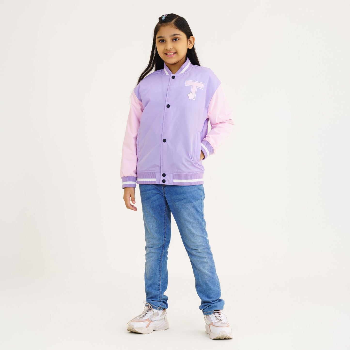 Girl's Lavender Printed Bomber