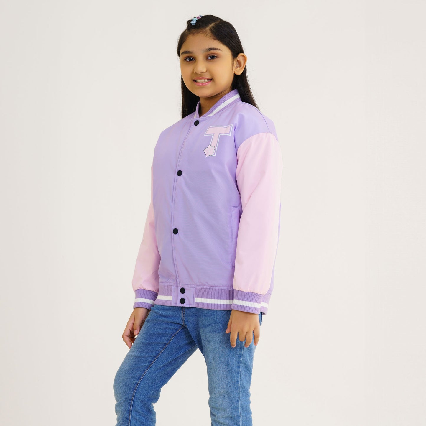 Girl's Lavender Printed Bomber