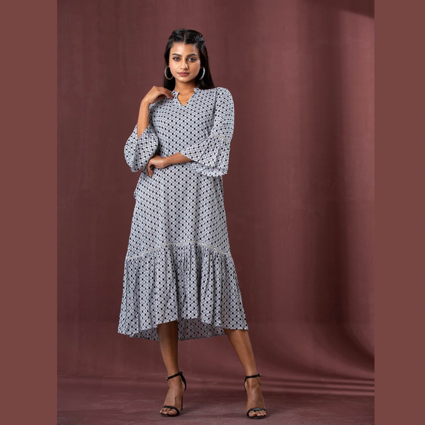 Ladies' White-Black Long Dress