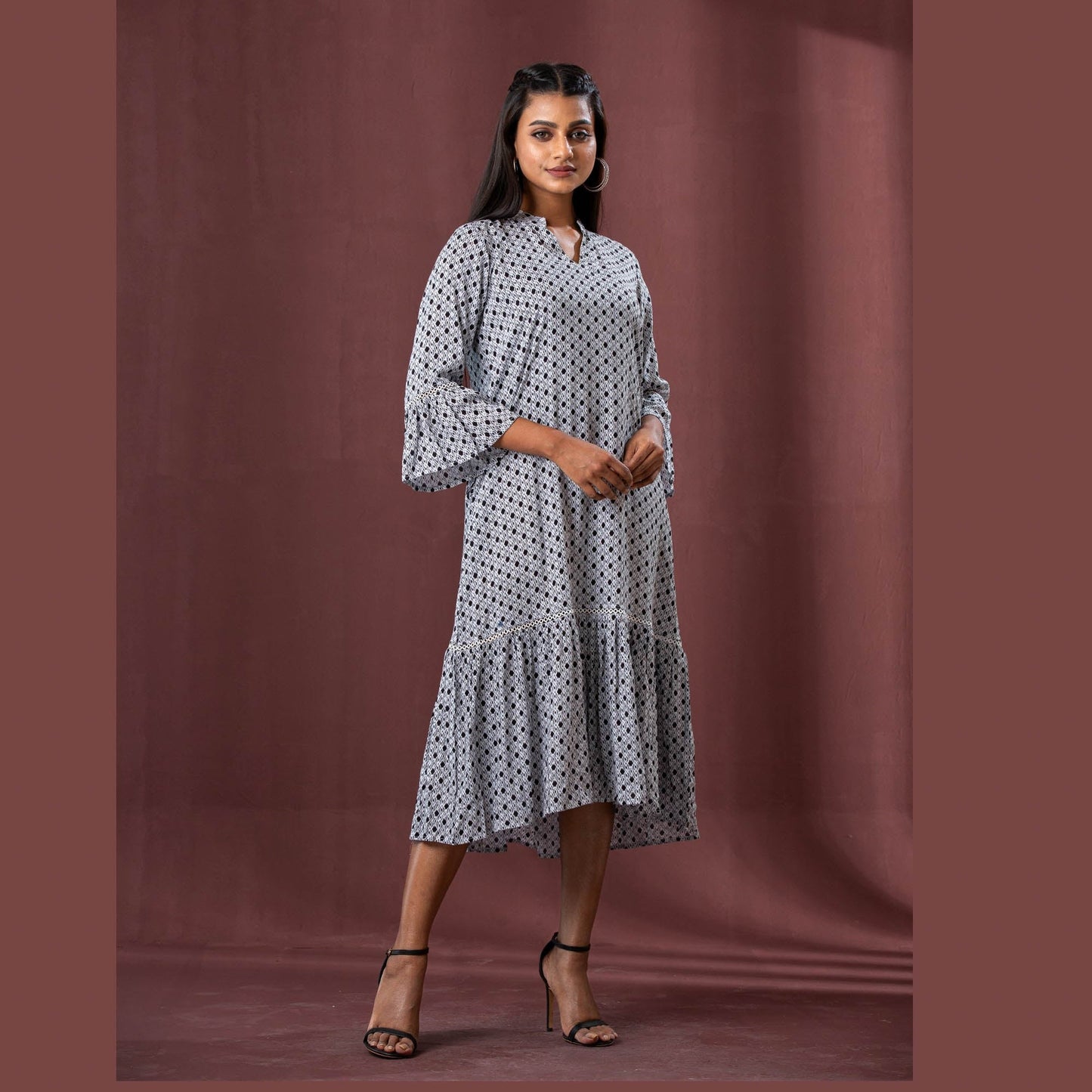 Ladies' White-Black Long Dress