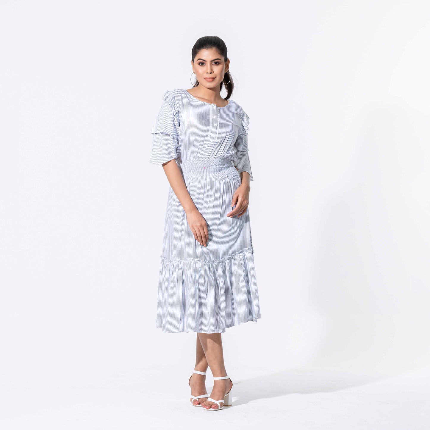 Womens White & Black Striped Dress