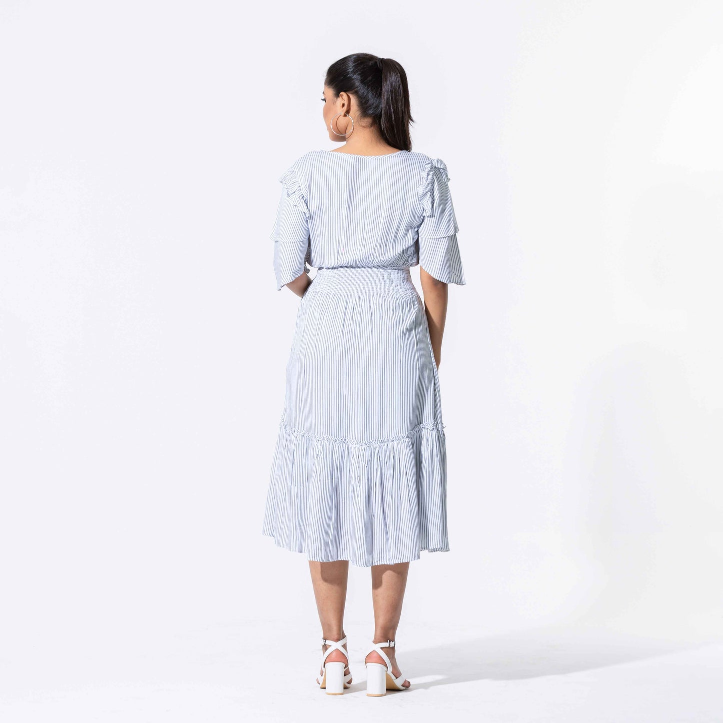 Womens White & Black Striped Dress