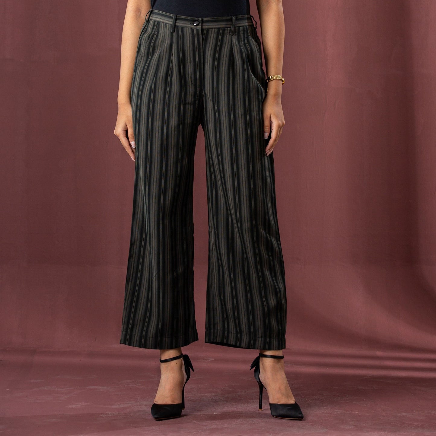 Women's Black-Brown Stripe Pants