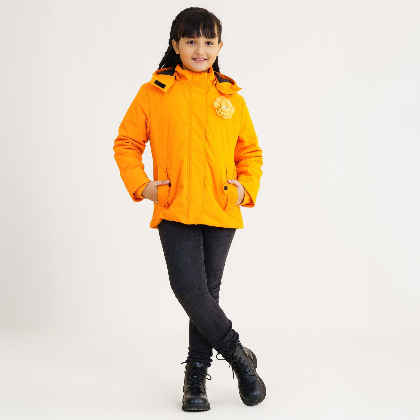 Girl's Quilted Orange Jacket