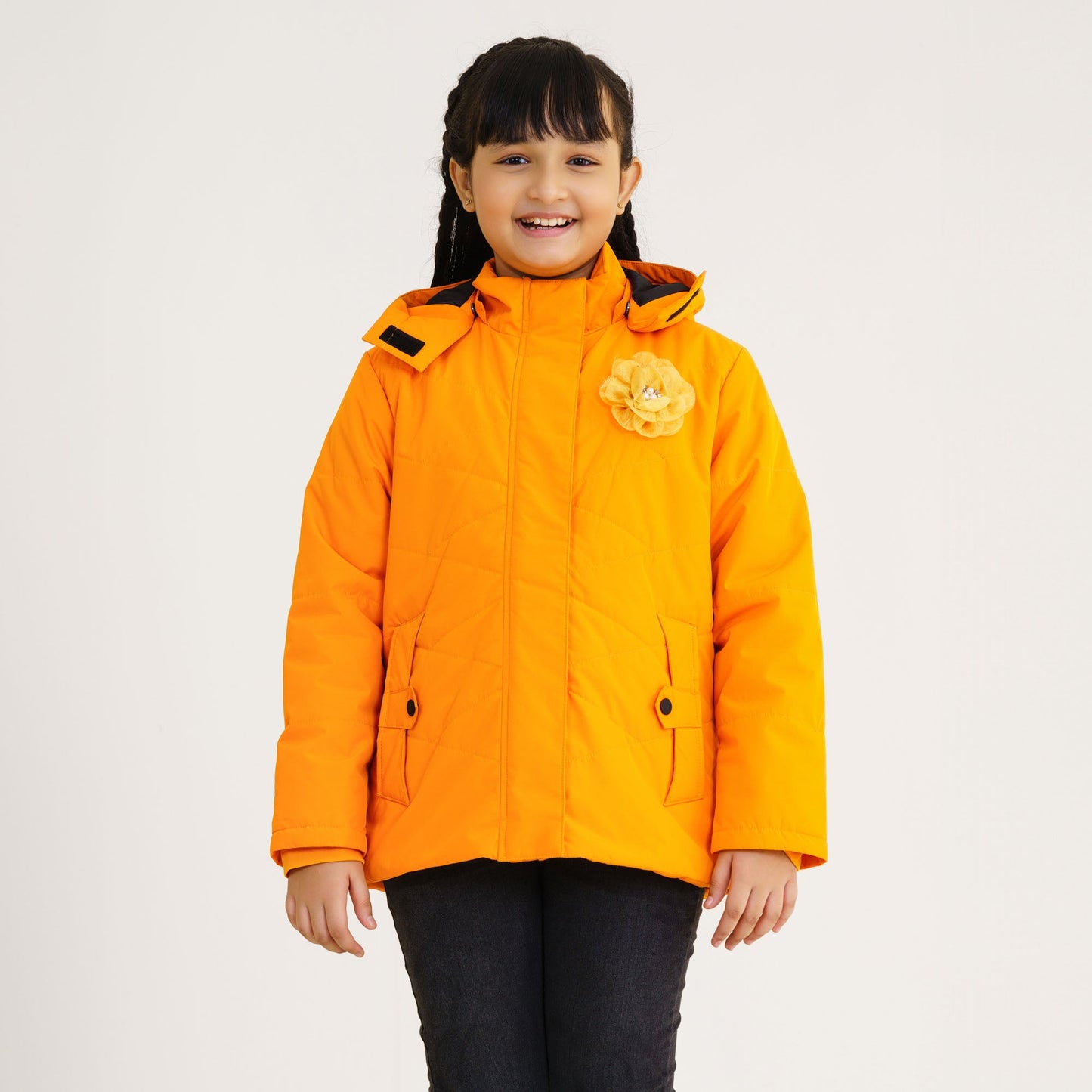 Girl's Quilted Orange Jacket