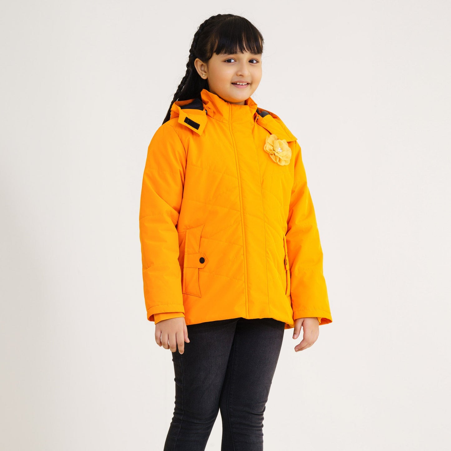 Girl's Quilted Orange Jacket