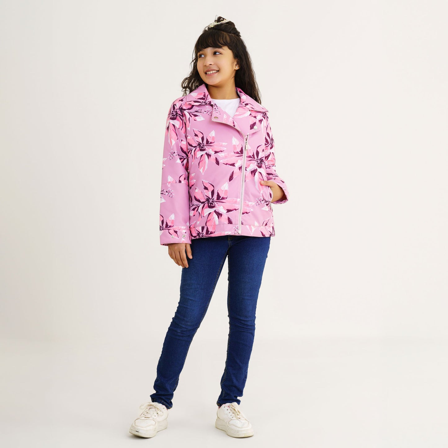Girl's Pink Printed Shacket