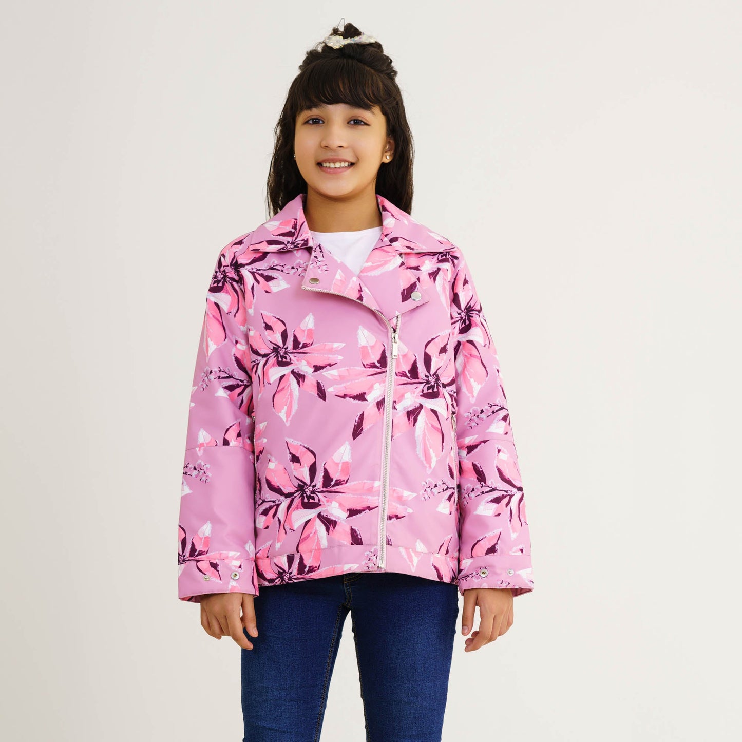 Girl's Pink Printed Shacket