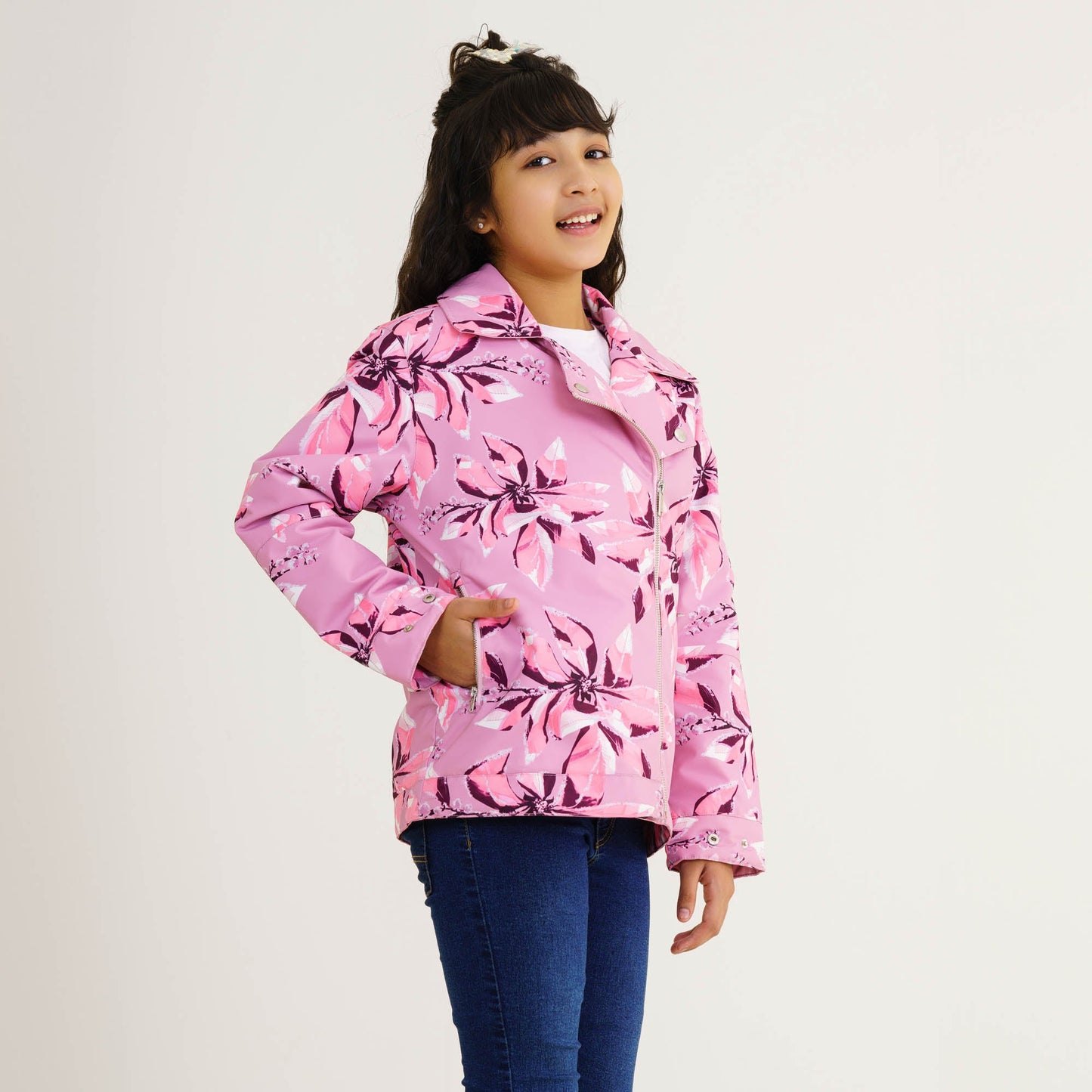 Girl's Pink Printed Shacket