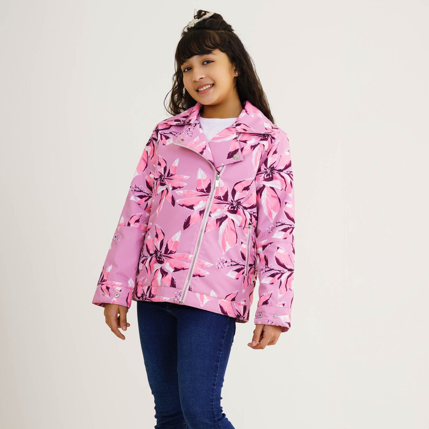 Girl's Pink Printed Shacket