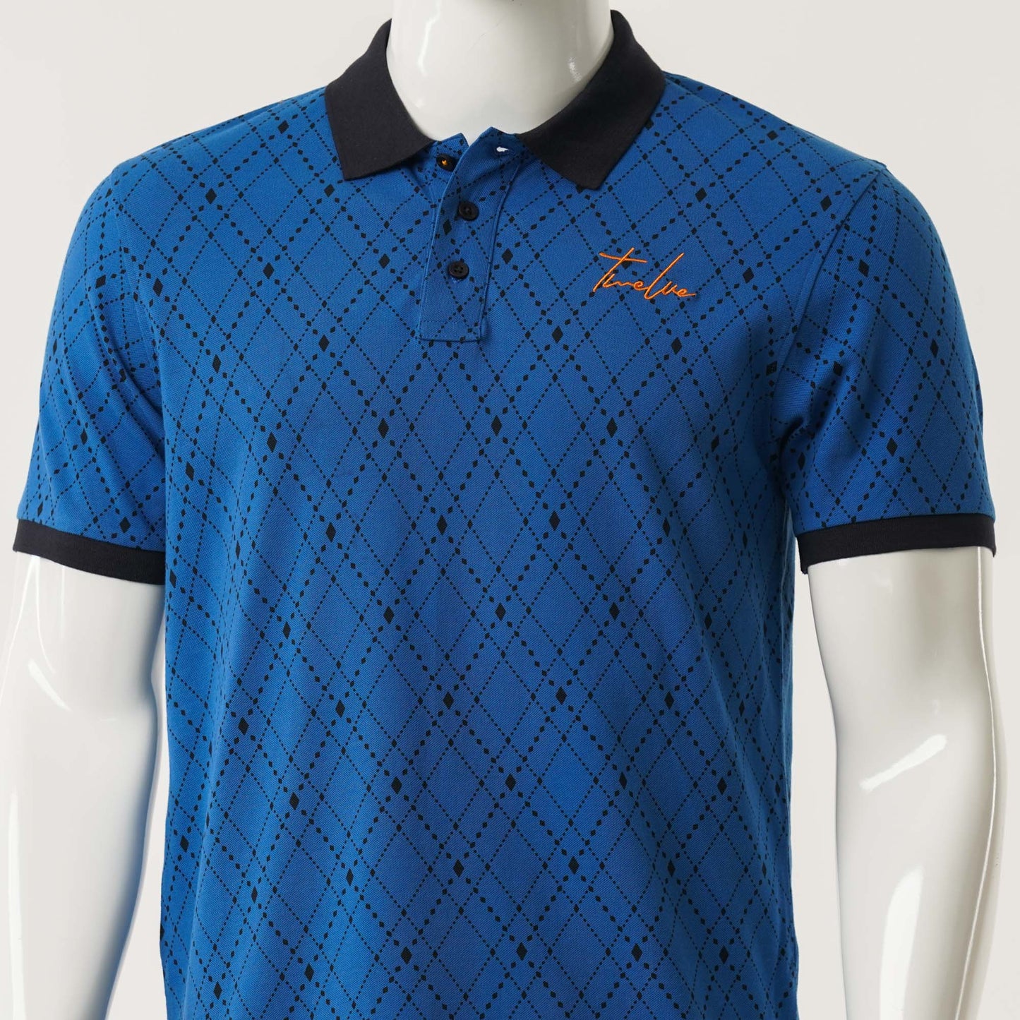Mens Blue Printed Polo