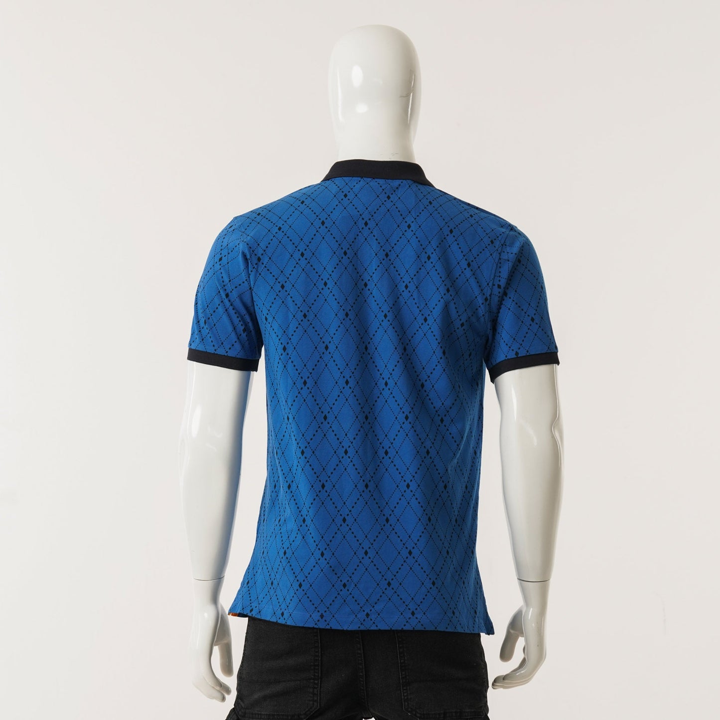 Mens Blue Printed Polo