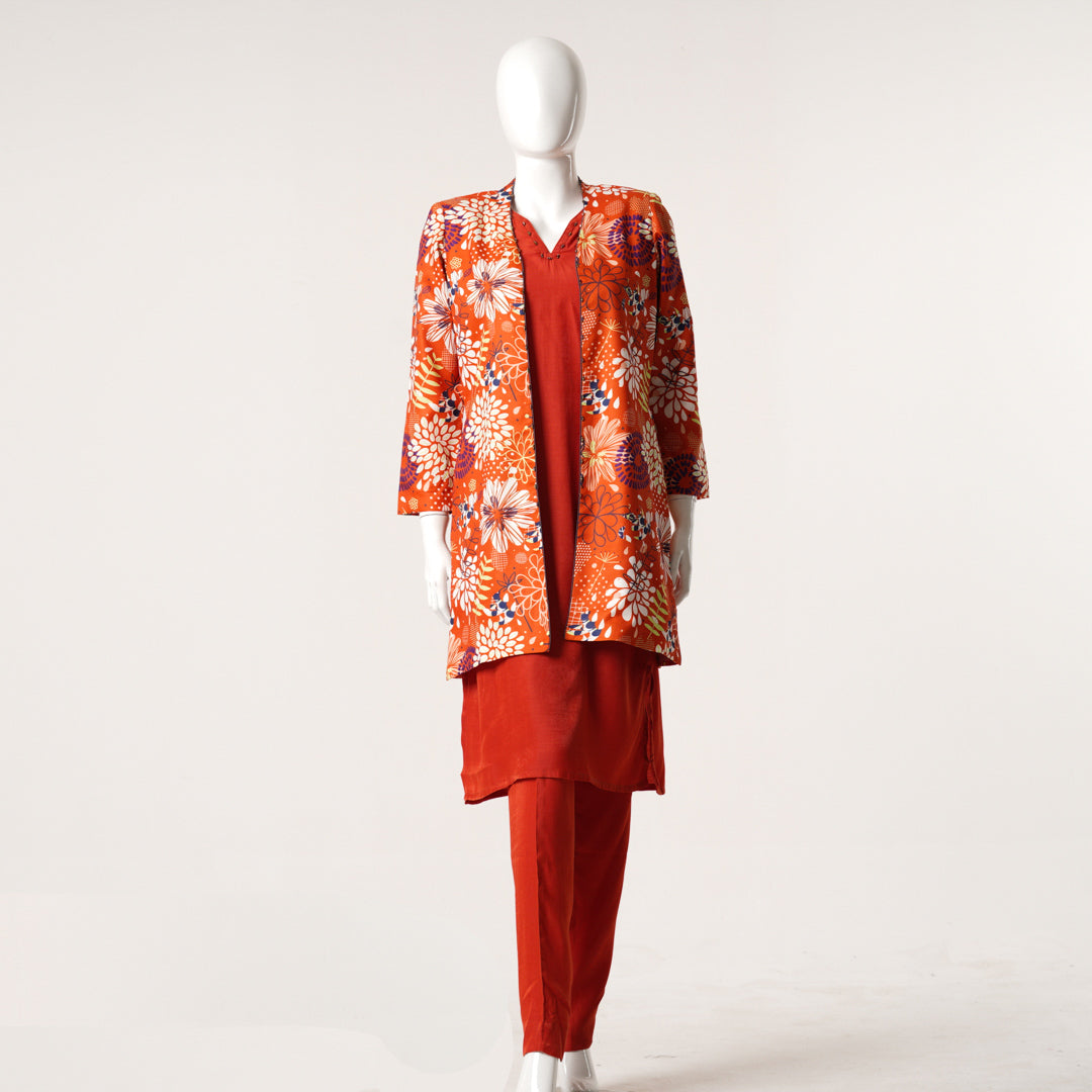 Womens Ethnic Burnt Orange Three Piece