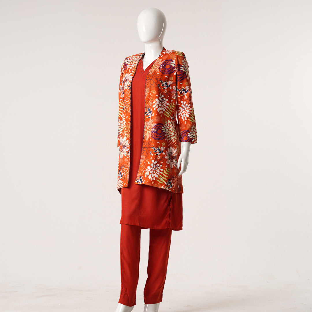 Womens Ethnic Burnt Orange Three Piece