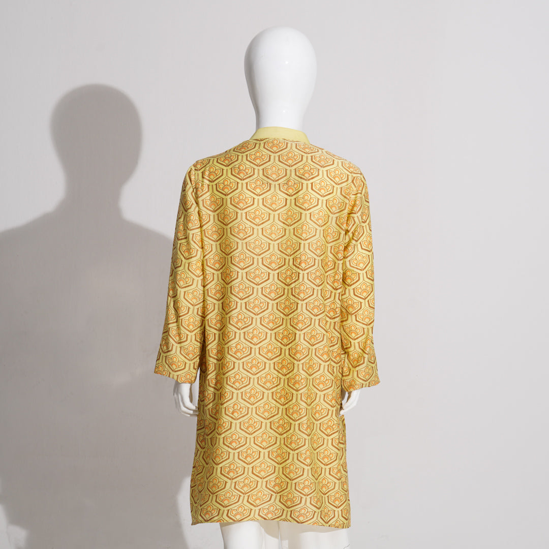 Boys Yellow Screen-Printed Panjabi