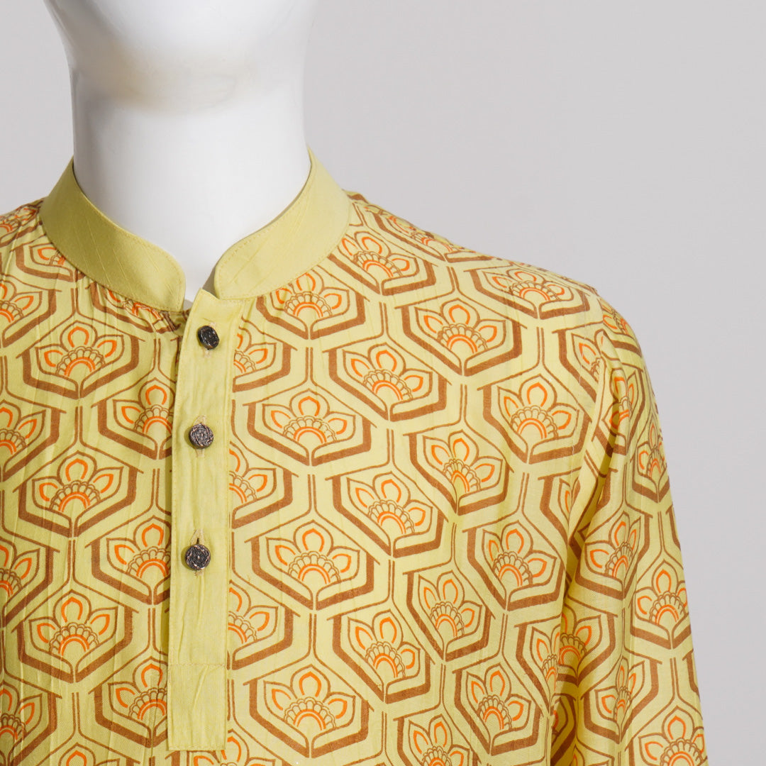 Boys Yellow Screen-Printed Panjabi