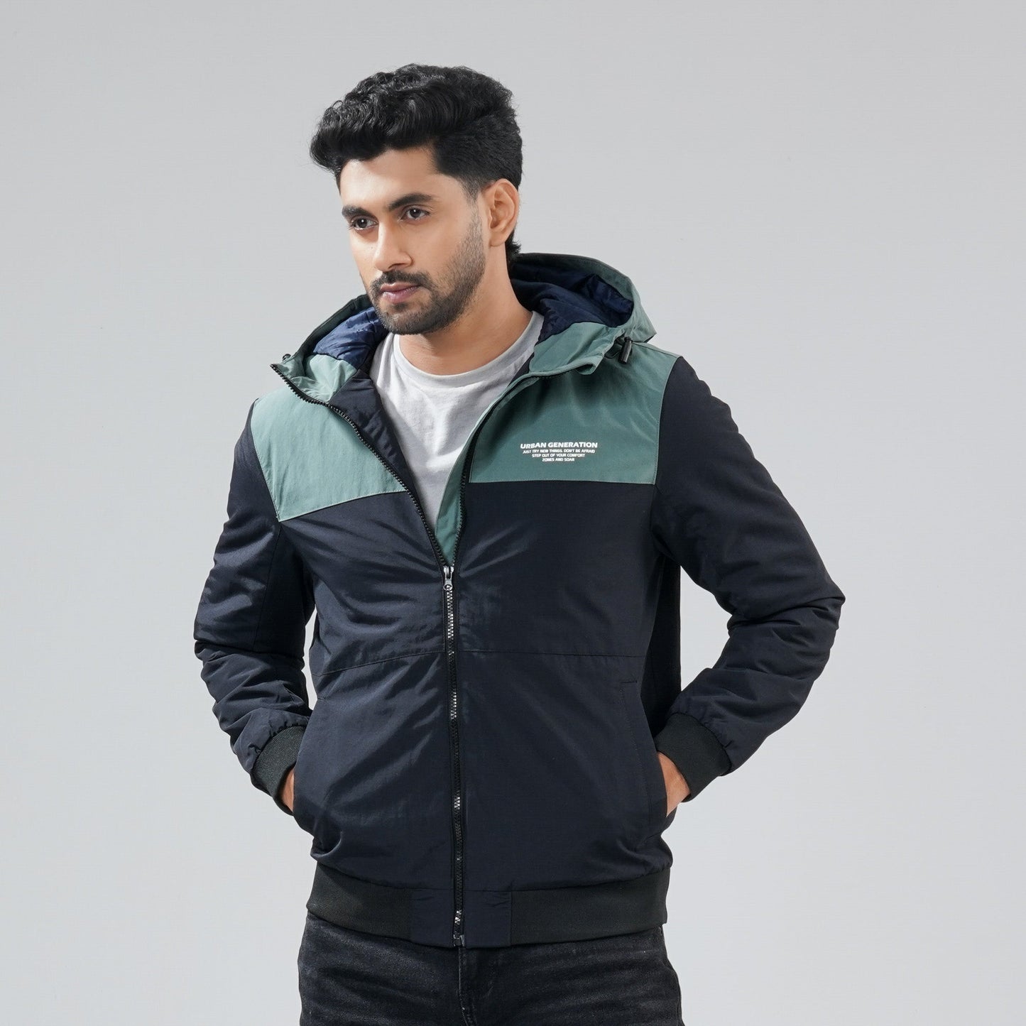 Mens Black & Green Windbreaker