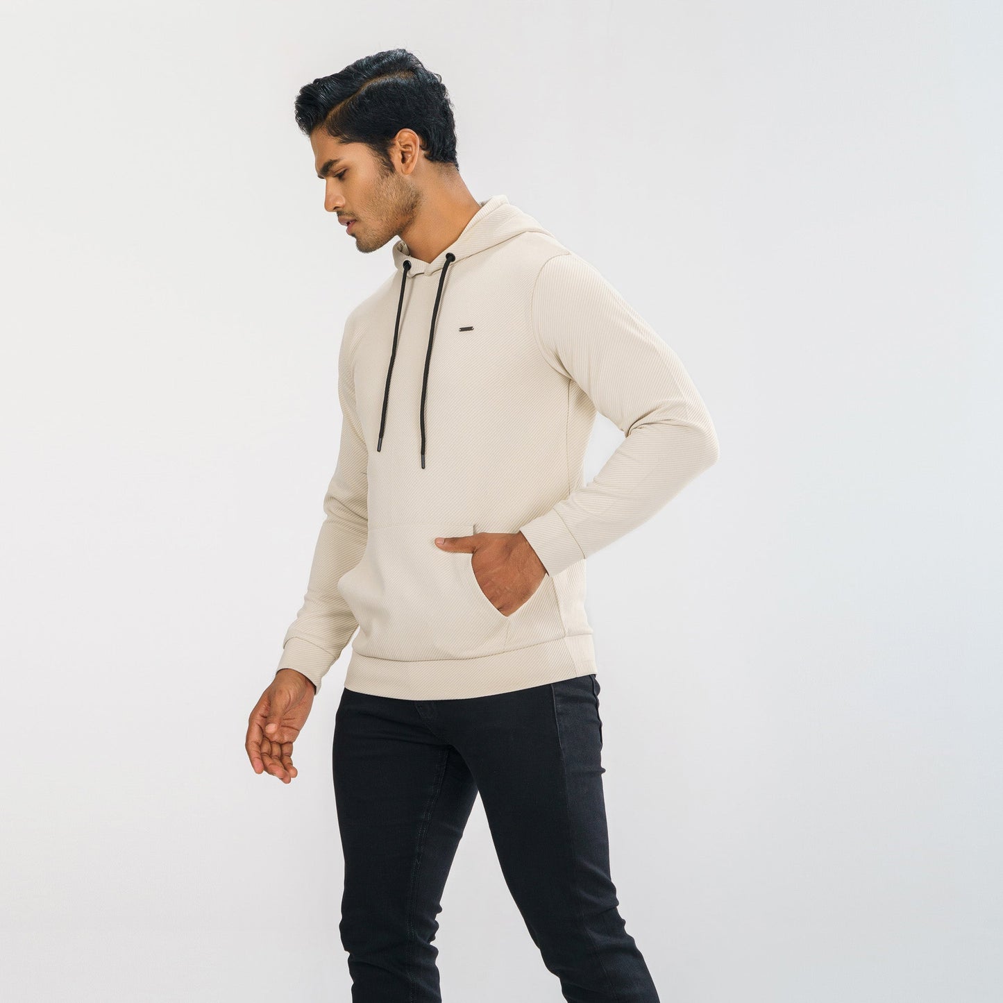 Men's Beige Jacquard Hoodie