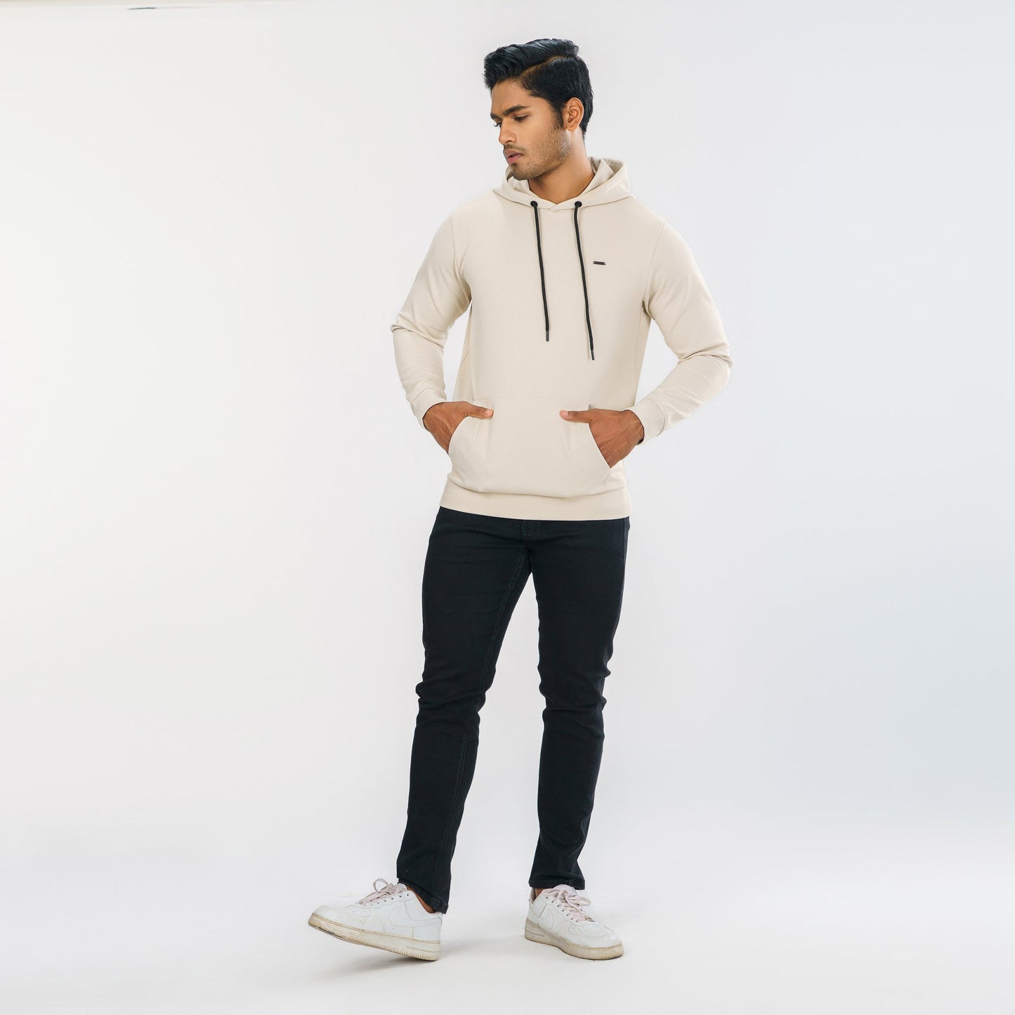 Men's Beige Jacquard Hoodie