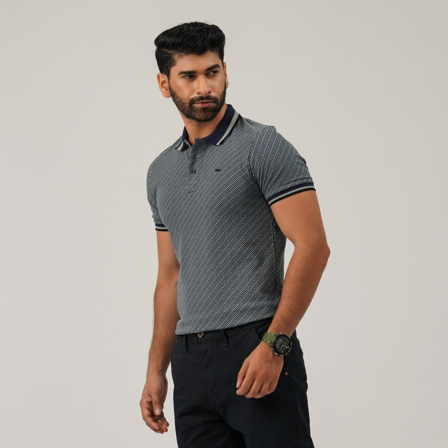 Mens Aop Light Green Polo