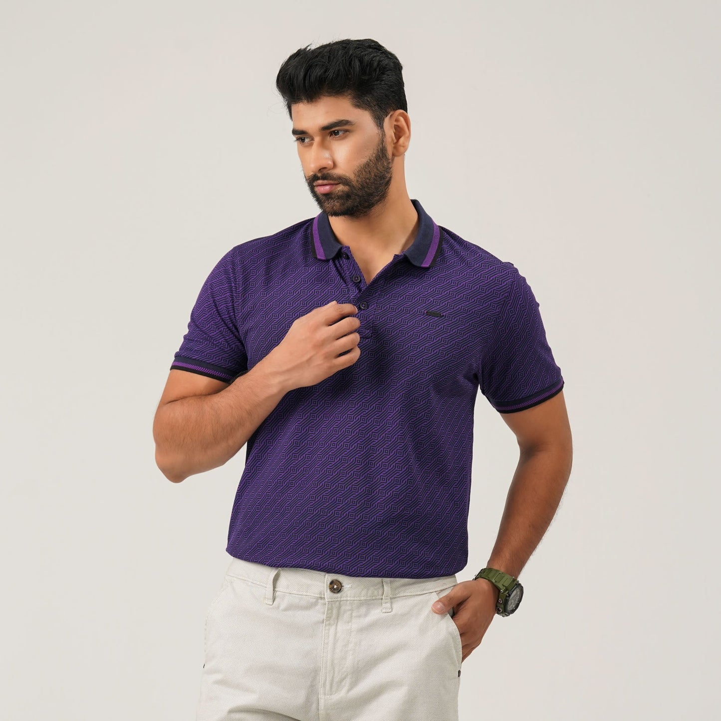 Mens Purple Aop Polo