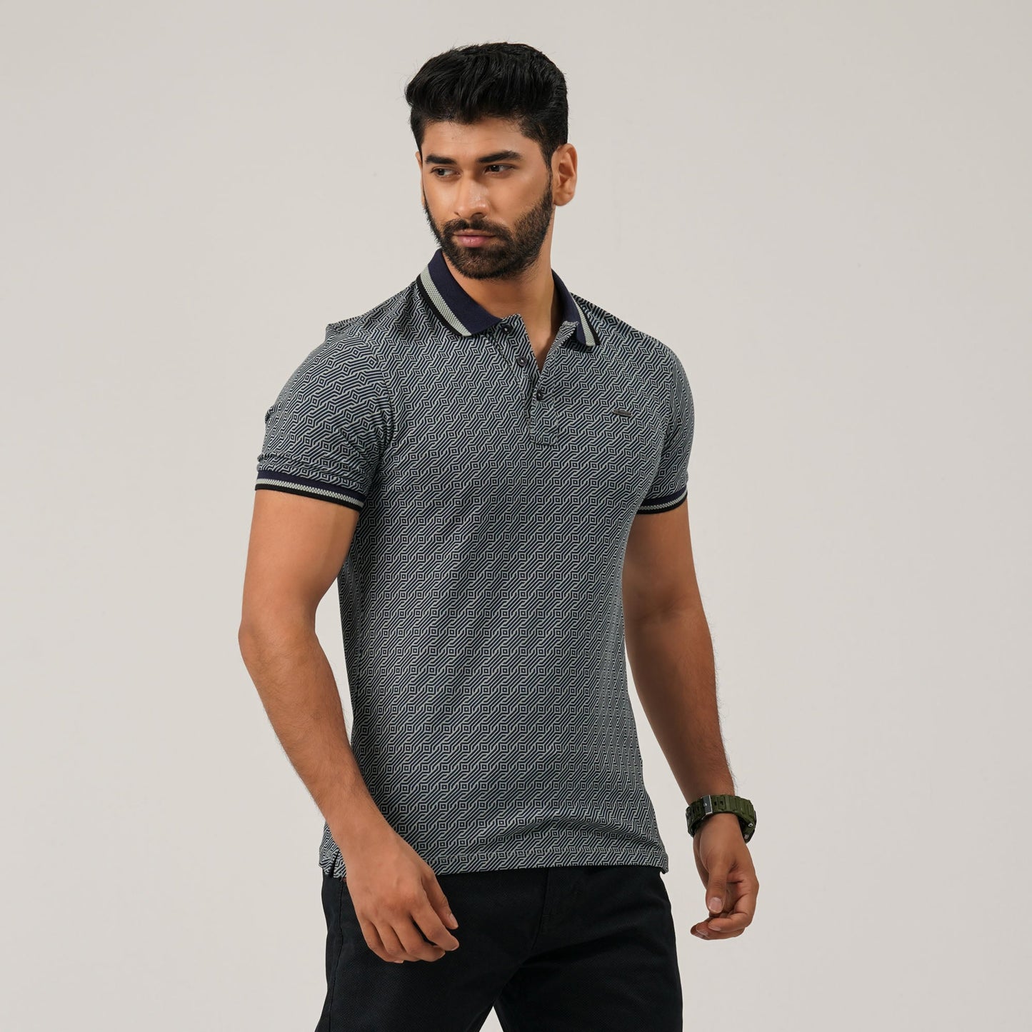 Mens Aop Light Green Polo