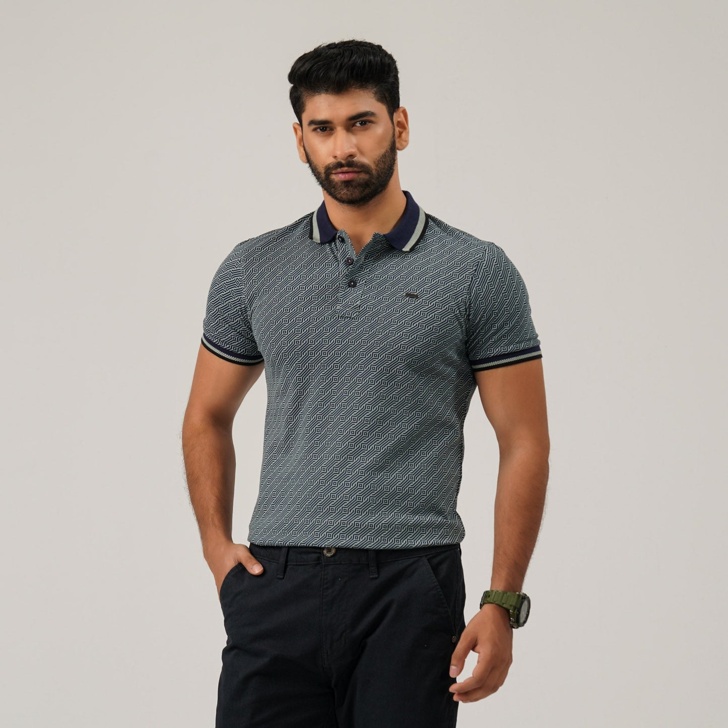 Mens Aop Light Green Polo