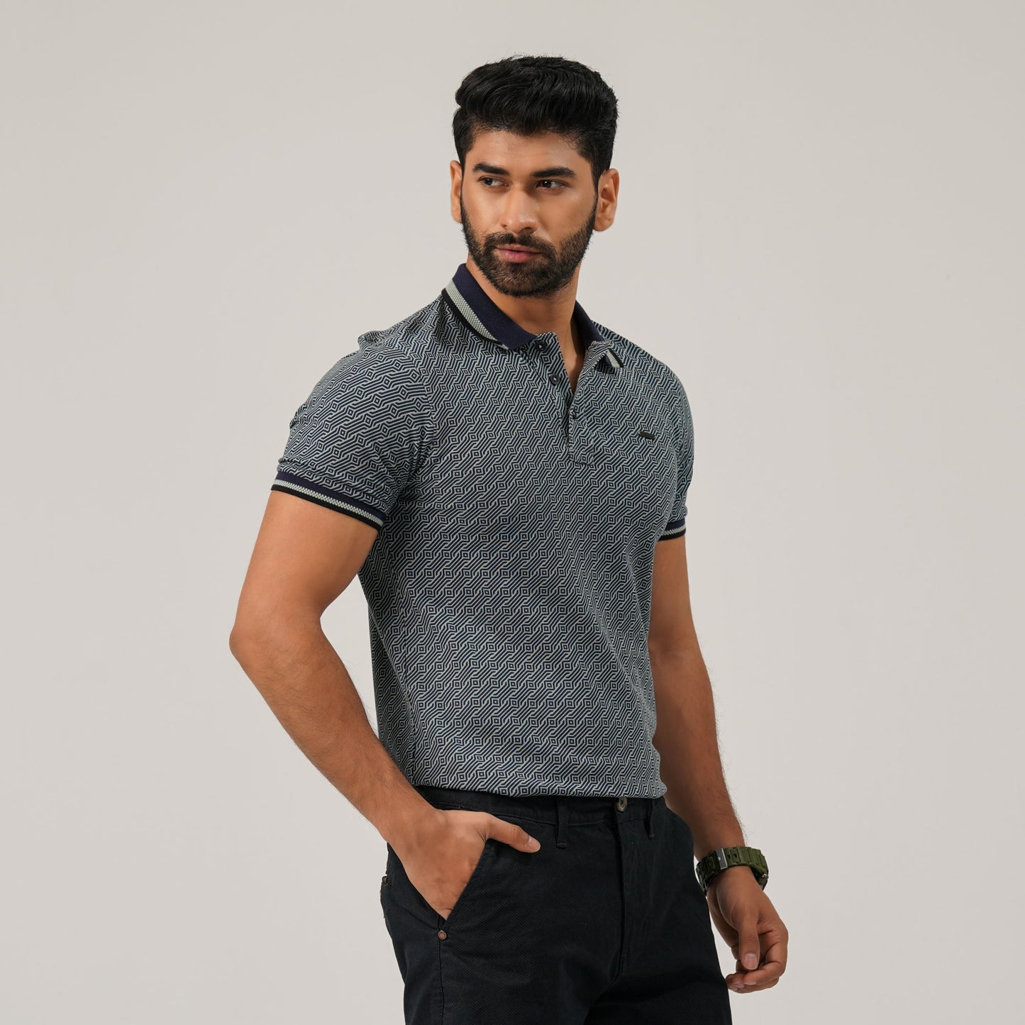 Mens Aop Light Green Polo