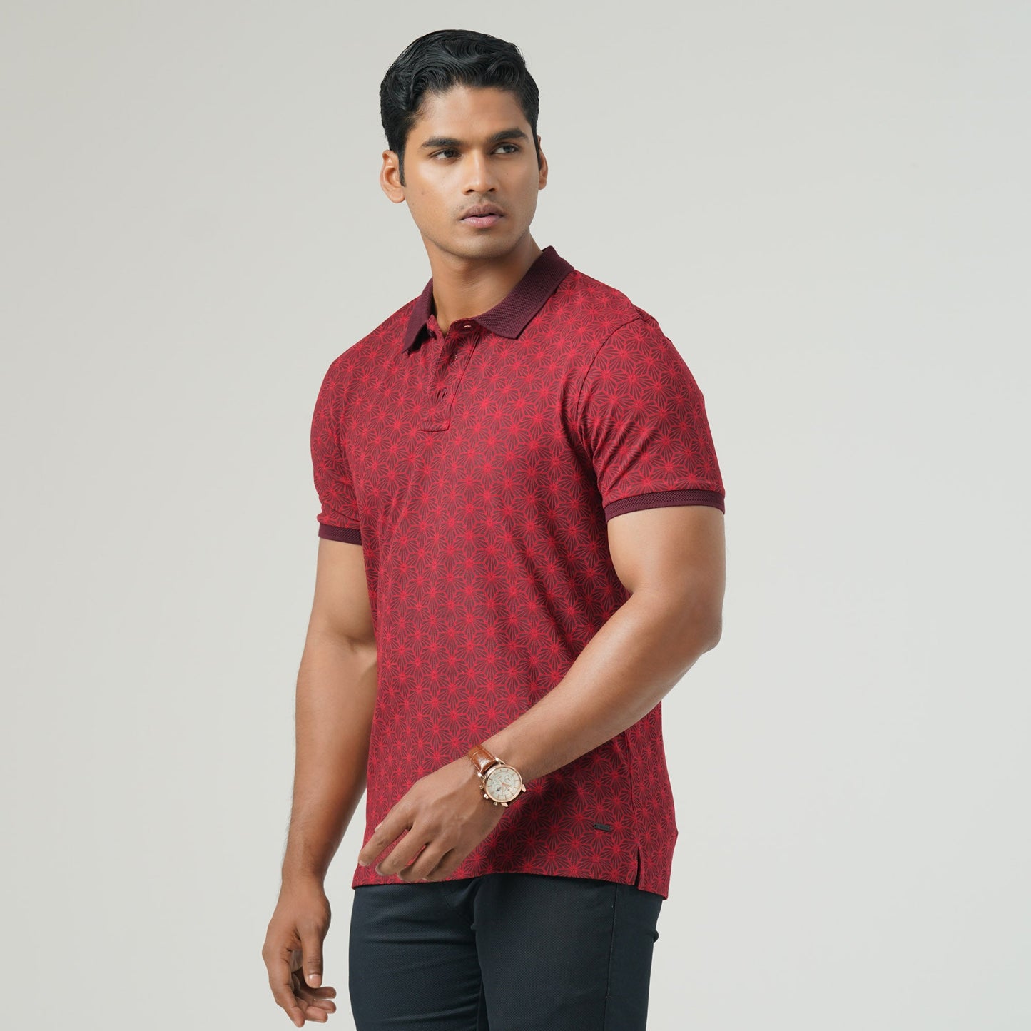 Mens Red AOP Polo