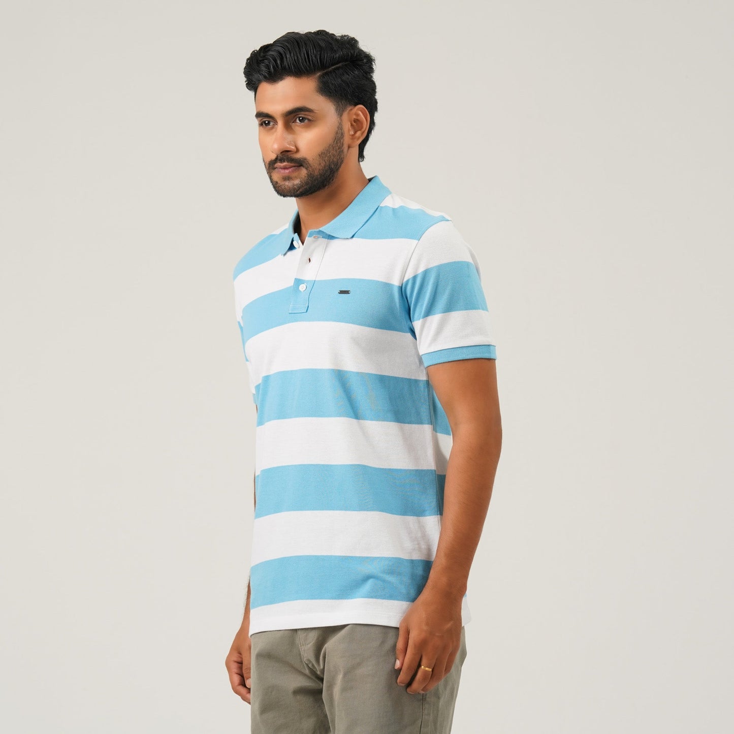 Mens White & Blue Polo