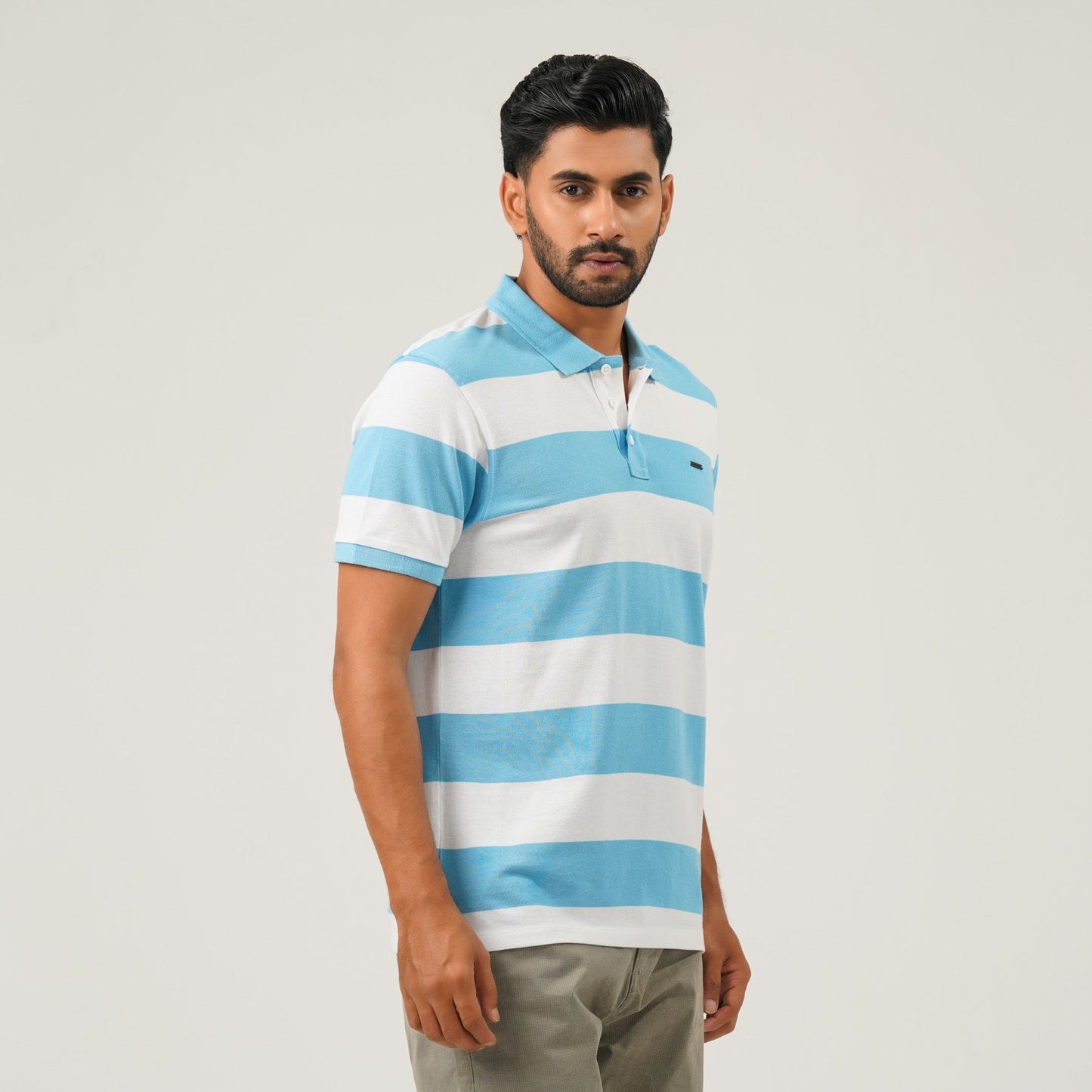 Mens White & Blue Polo