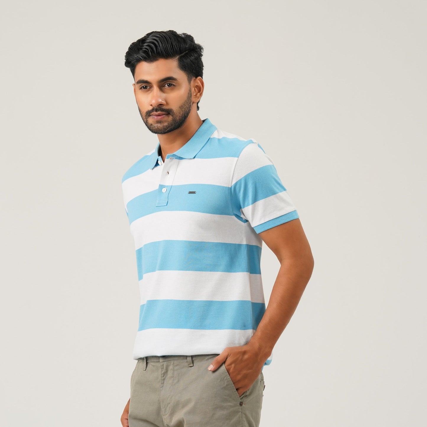 Mens White & Blue Polo
