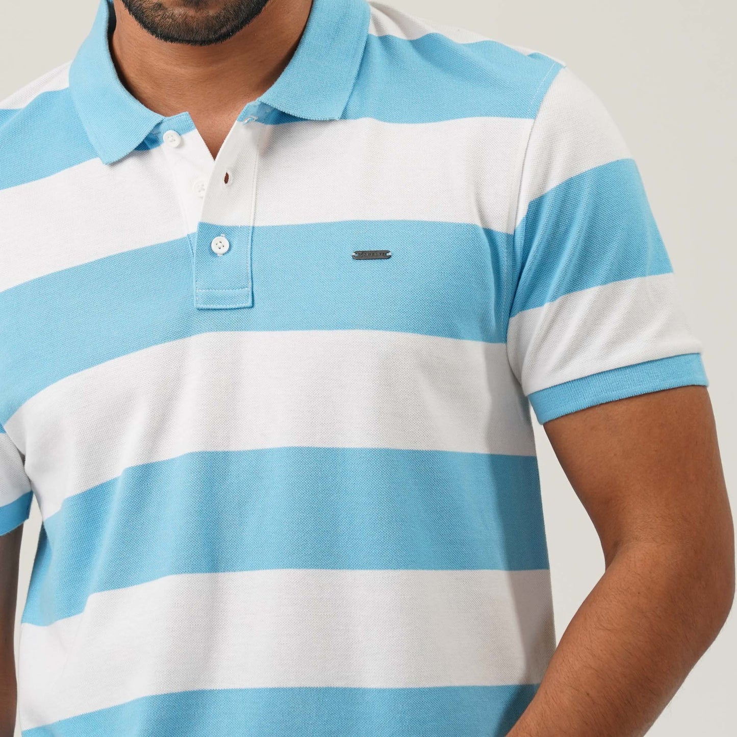 Mens White & Blue Polo