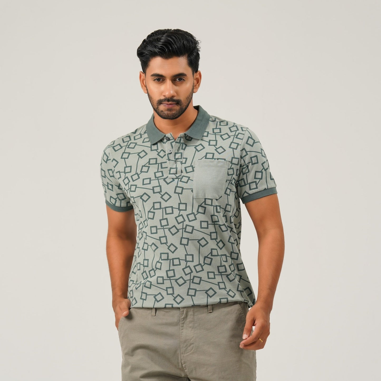 Men Light Green Cotton Polo