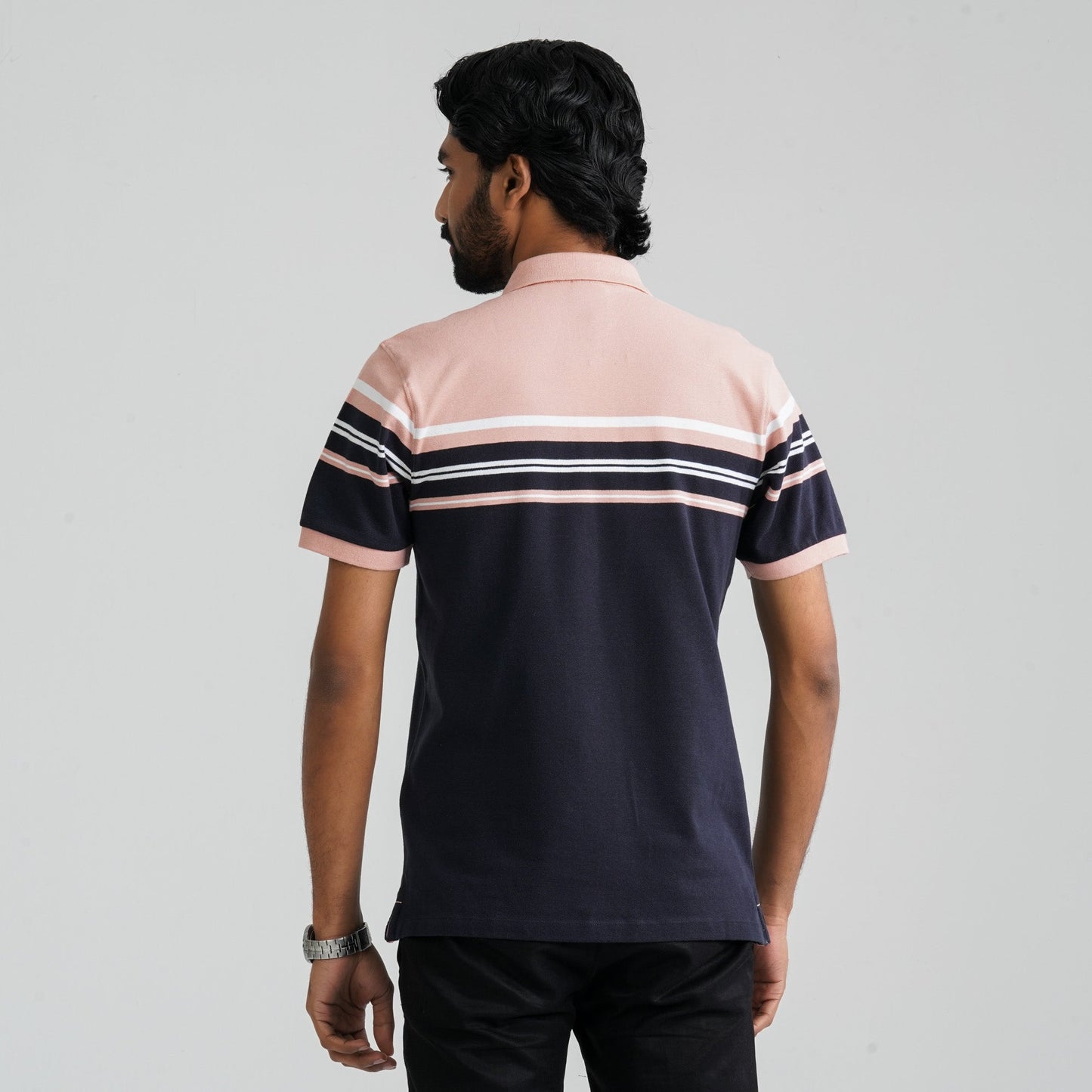 Men Navy & Peach Cotton Polo