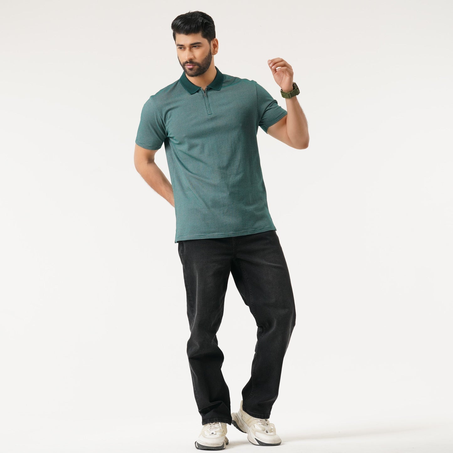 Mens Green & White Polo Shirt