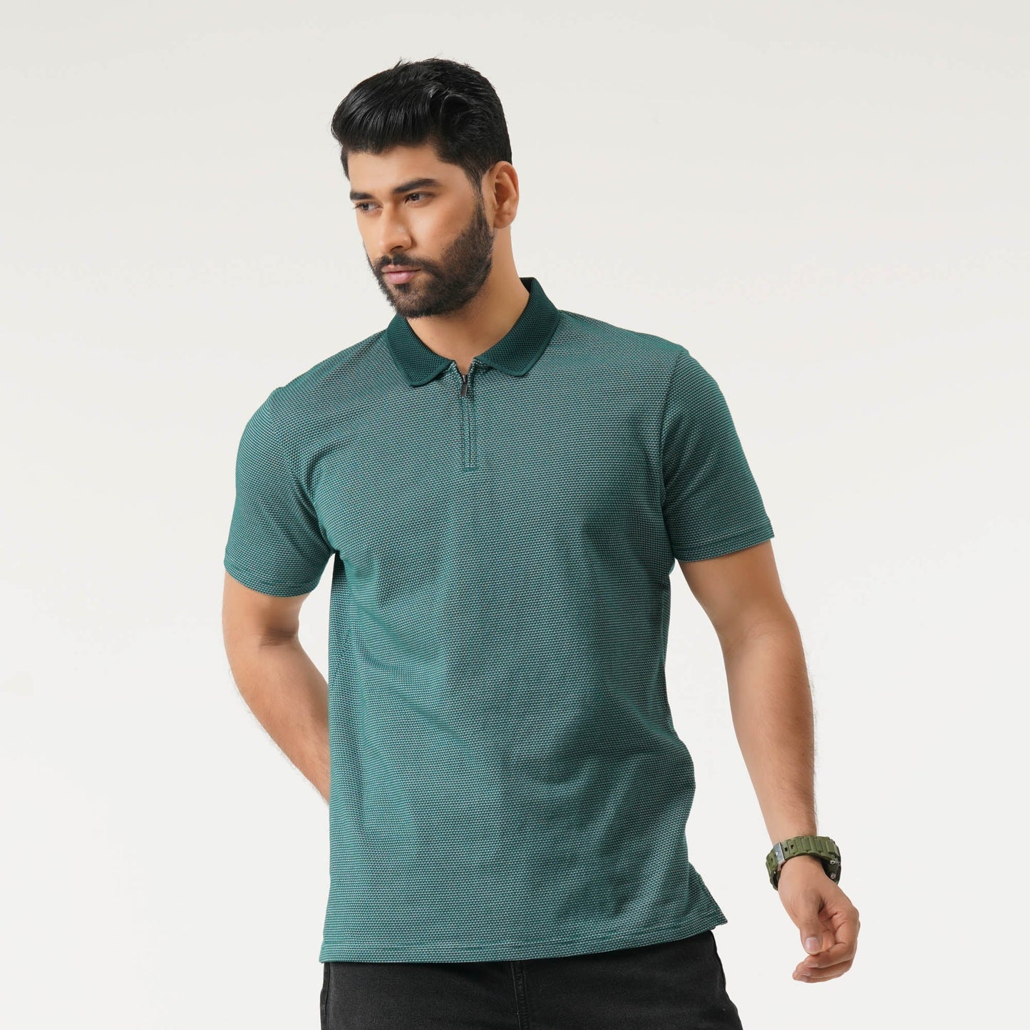 Mens Green & White Polo Shirt