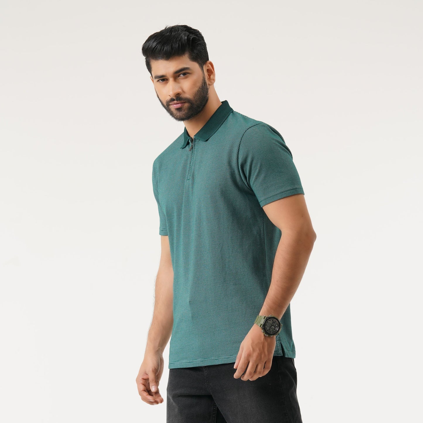Mens Green & White Polo Shirt