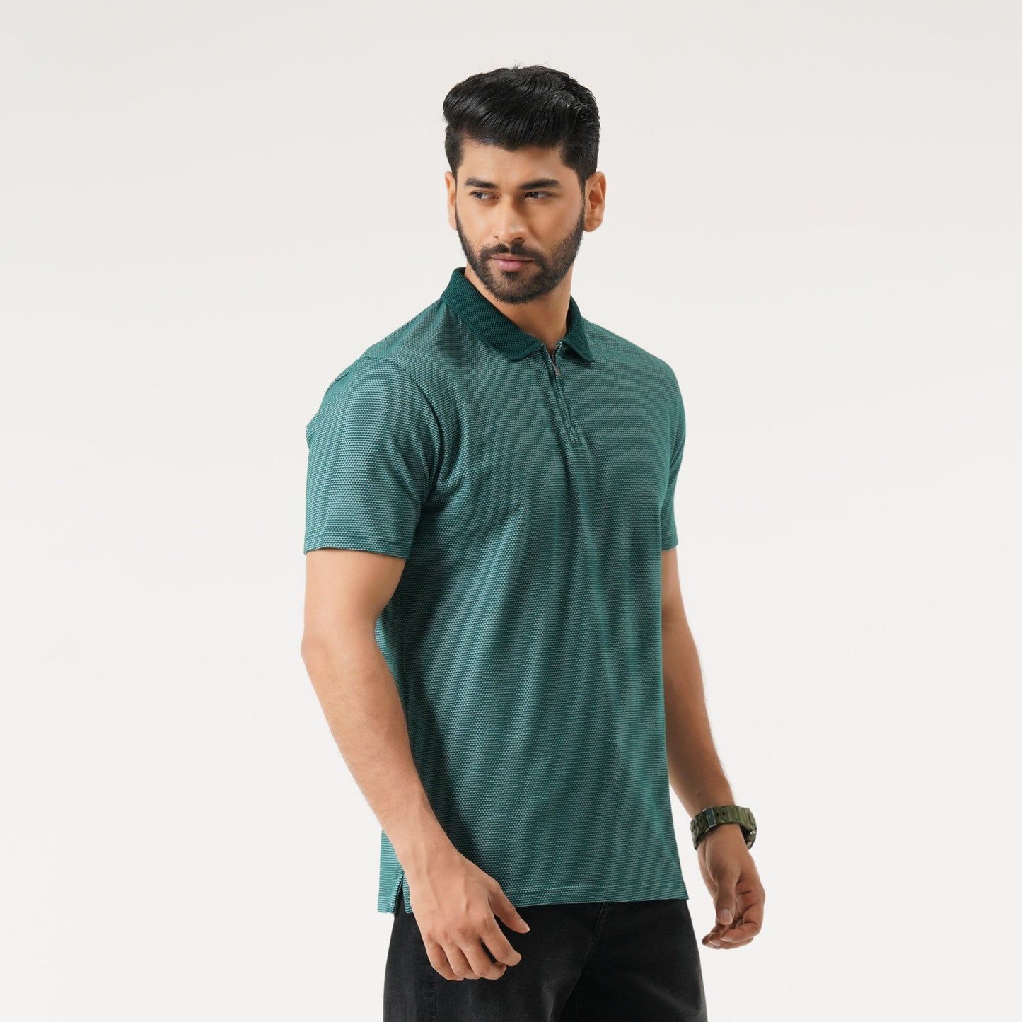 Mens Green & White Polo Shirt