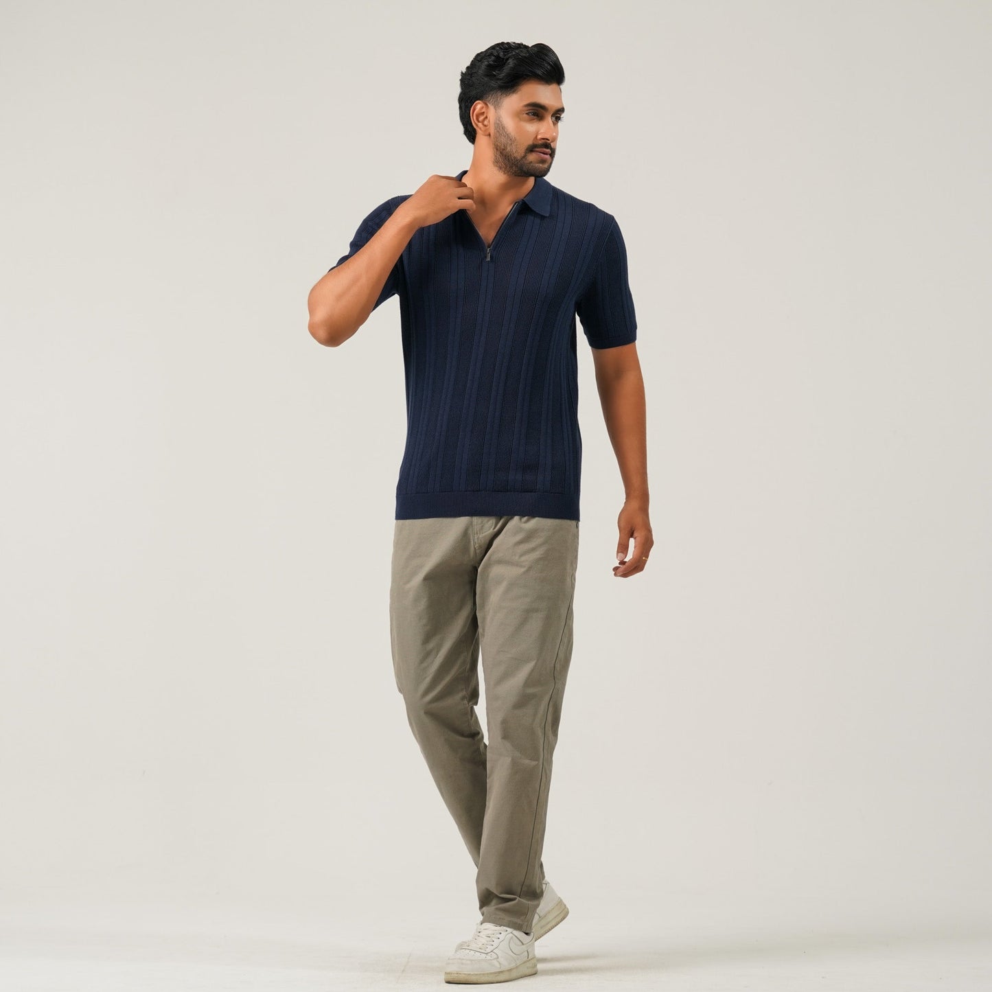 Mens Navy Knit Polo