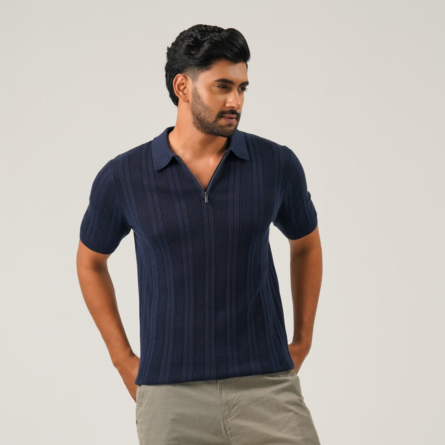 Mens Navy Knit Polo
