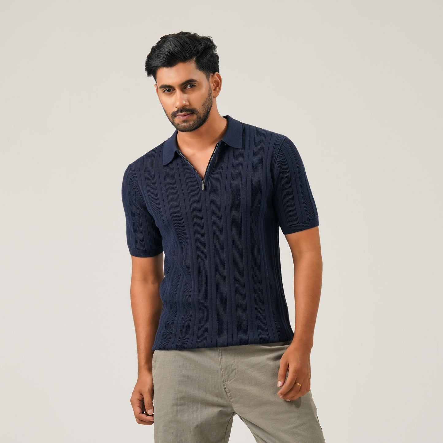 Mens Navy Knit Polo