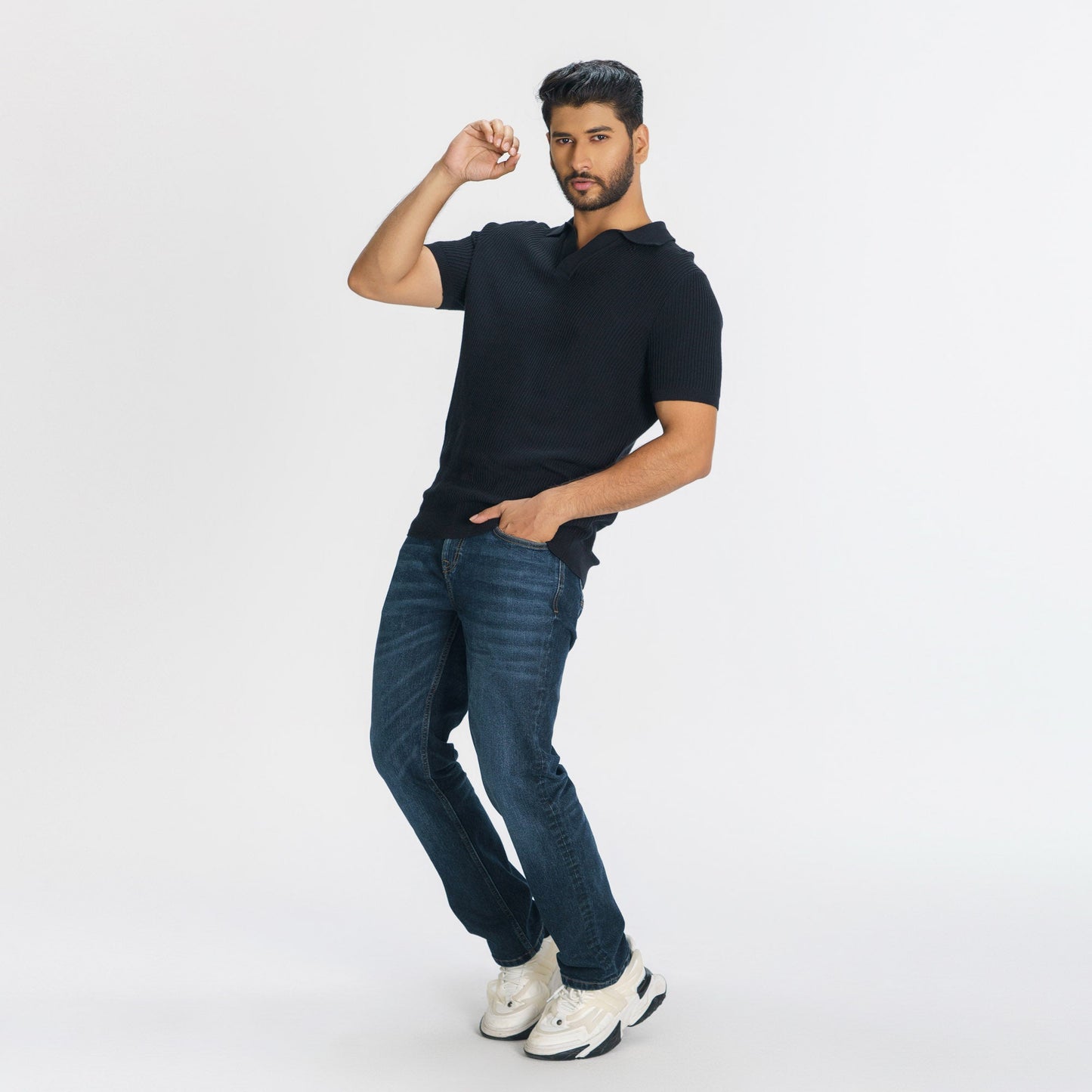 Mens Black Sweater Polo