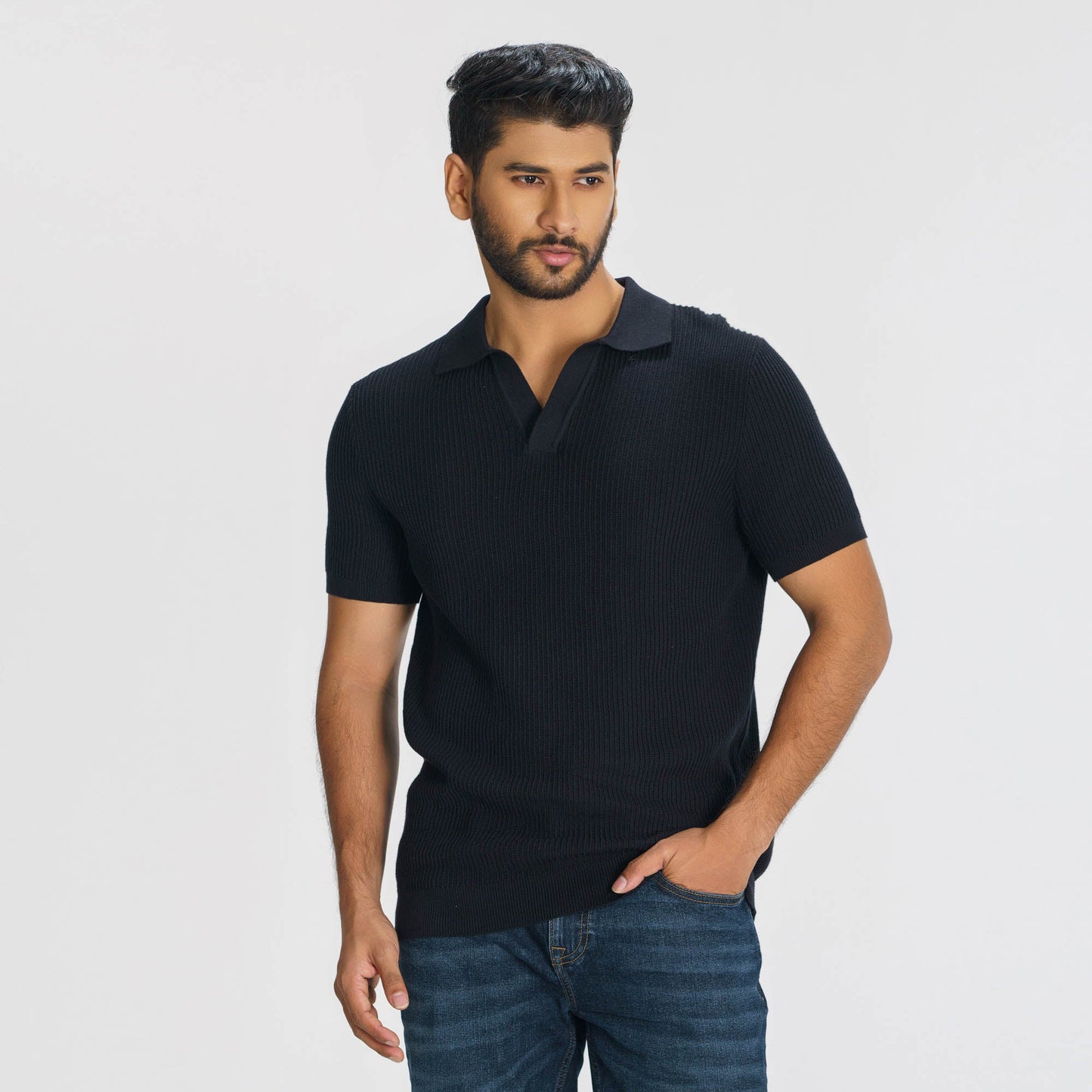 Mens Black Sweater Polo