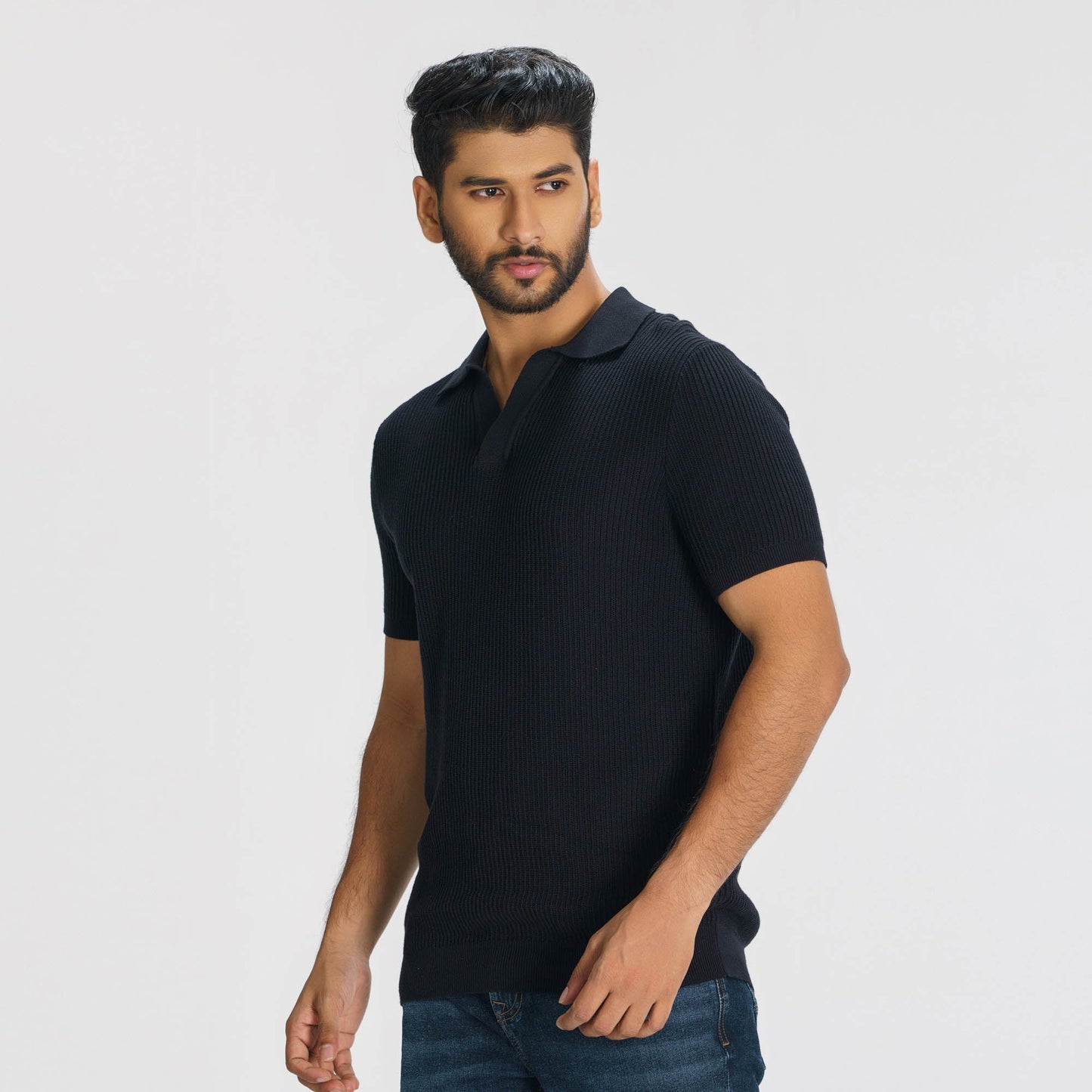 Mens Black Sweater Polo