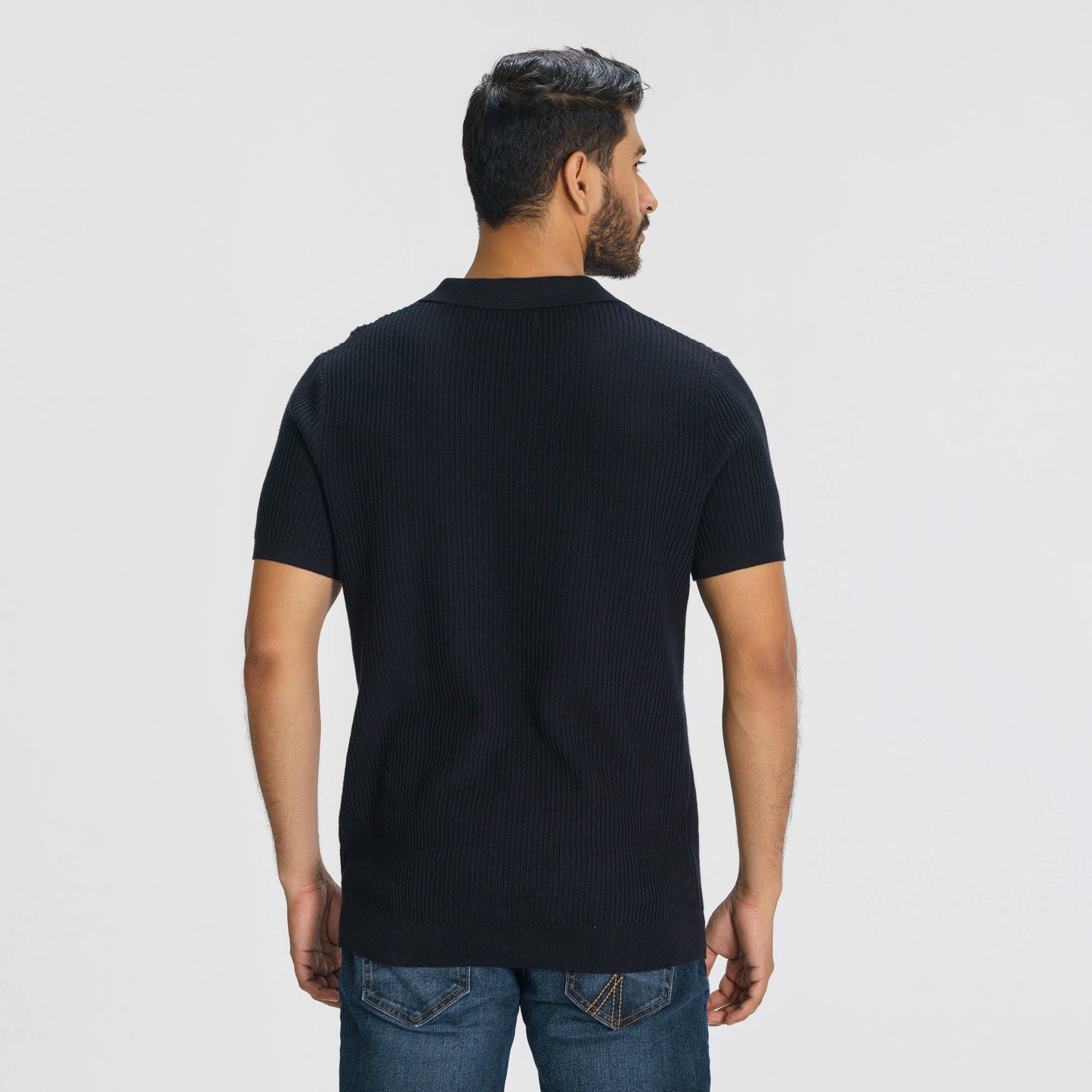 Mens Black Sweater Polo